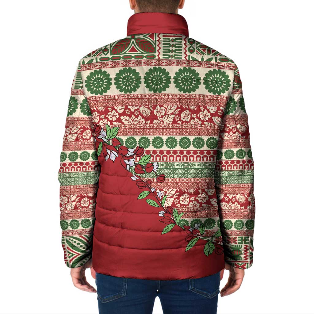Fiji Marau na Kerisimasi Padded Jacket Red Tagimoucia Tapa Masi Tribal - Polynesian Pride