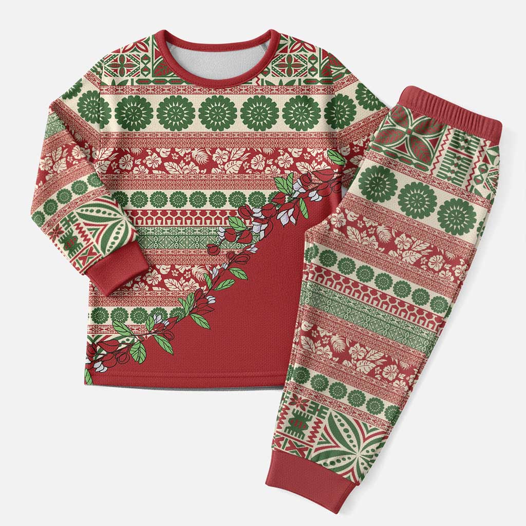 Fiji Marau na Kerisimasi Christmas Pajama Set Red Tagimoucia Tapa Masi Tribal - Polynesian Pride