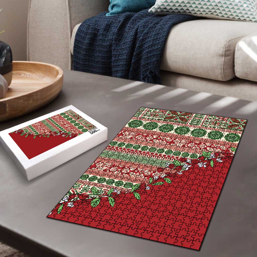 Fiji Marau na Kerisimasi Puzzle Red Tagimoucia Tapa Masi Tribal LT9 - Polynesian Pride