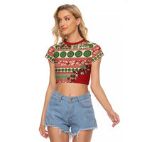 Fiji Marau na Kerisimasi Raglan Cropped T Shirt Red Tagimoucia Tapa Masi Tribal LT9 Female Red - Polynesian Pride