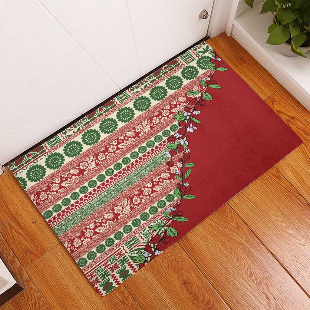 Fiji Marau na Kerisimasi Rubber Doormat Red Tagimoucia Tapa Masi Tribal - Polynesian Pride