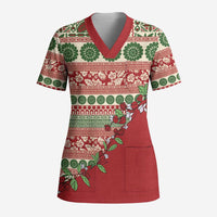 Fiji Marau na Kerisimasi Scrub Top Red Tagimoucia Tapa Masi Tribal - Polynesian Pride
