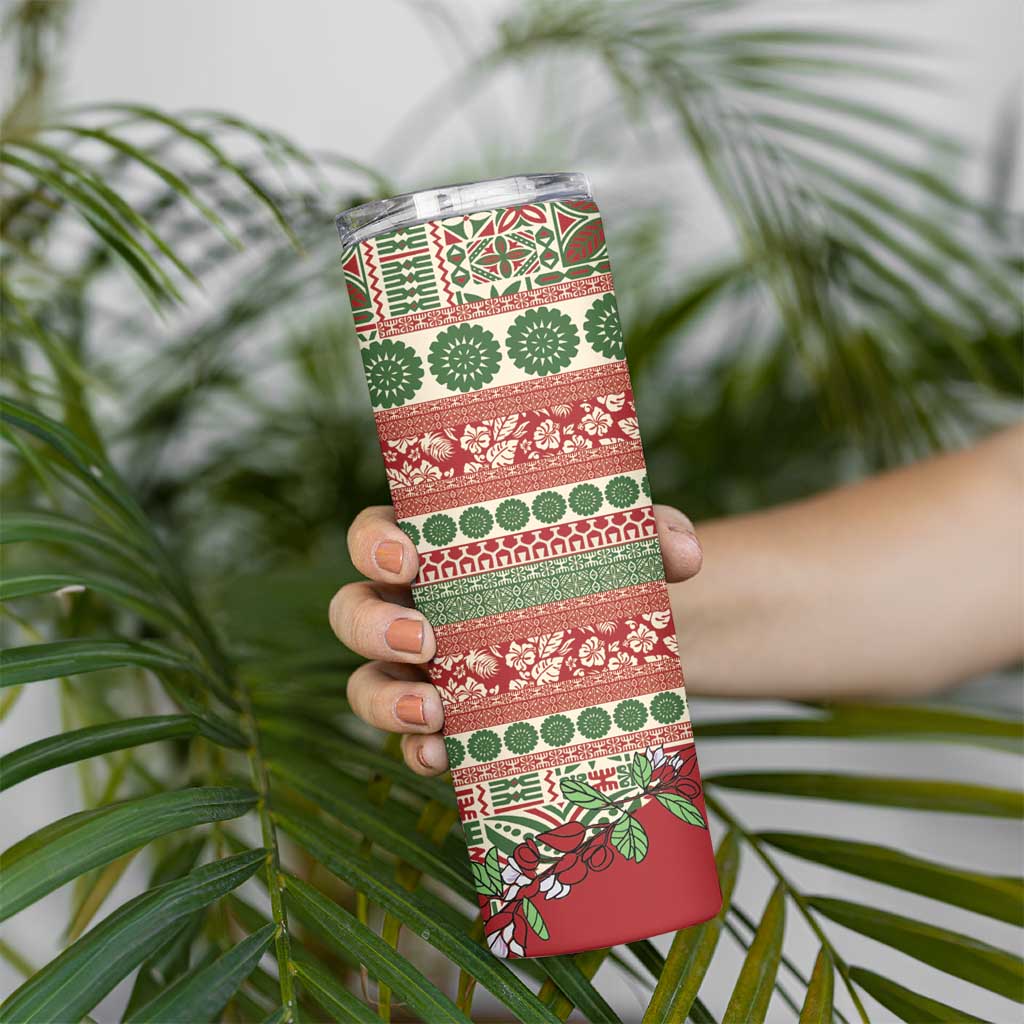 Fiji Marau na Kerisimasi Skinny Tumbler Red Tagimoucia Tapa Masi Tribal LT9 - Polynesian Pride