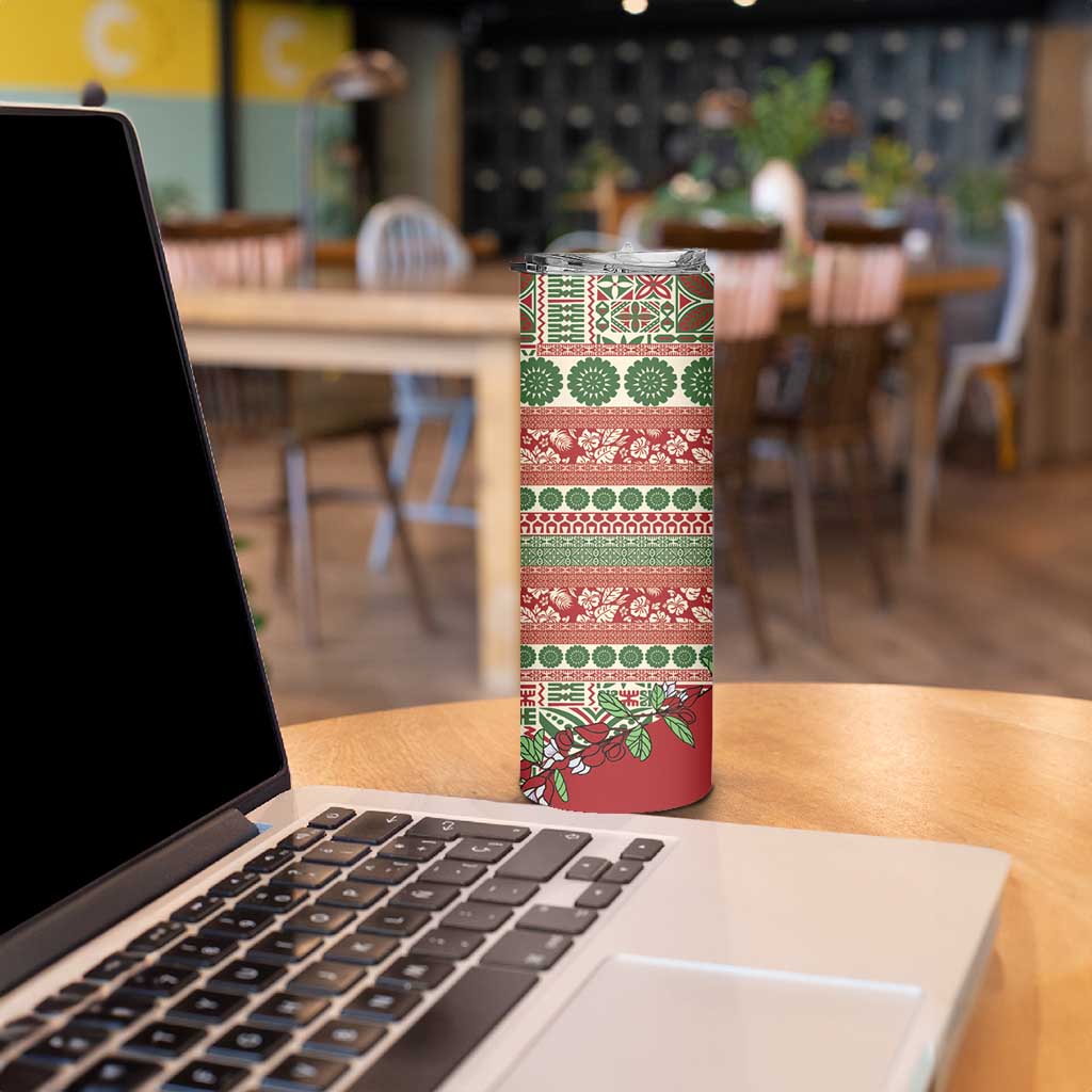 Fiji Marau na Kerisimasi Skinny Tumbler Red Tagimoucia Tapa Masi Tribal LT9 - Polynesian Pride