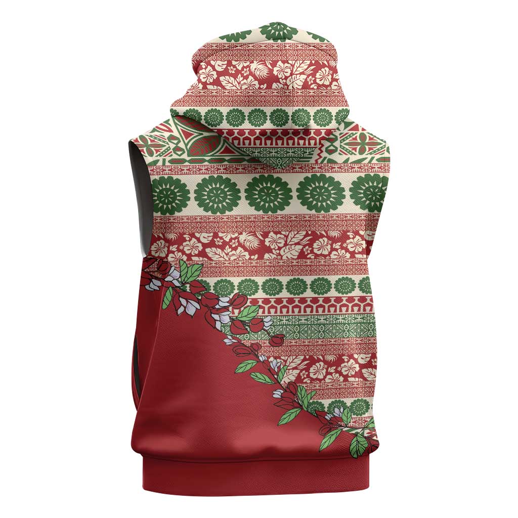 Fiji Marau na Kerisimasi Sleeveless Hoodie Red Tagimoucia Tapa Masi Tribal - Polynesian Pride