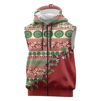 Fiji Marau na Kerisimasi Sleeveless Zip Hoodie Red Tagimoucia Tapa Masi Tribal - Polynesian Pride