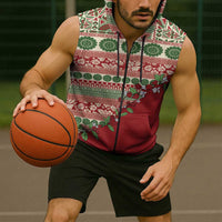 Fiji Marau na Kerisimasi Sleeveless Zip Hoodie Red Tagimoucia Tapa Masi Tribal - Polynesian Pride