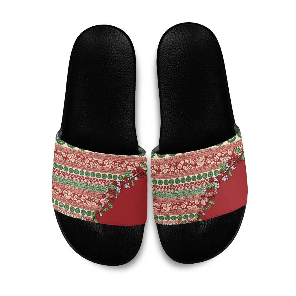 Fiji Marau na Kerisimasi Slide Sandals Red Tagimoucia Tapa Masi Tribal - Polynesian Pride