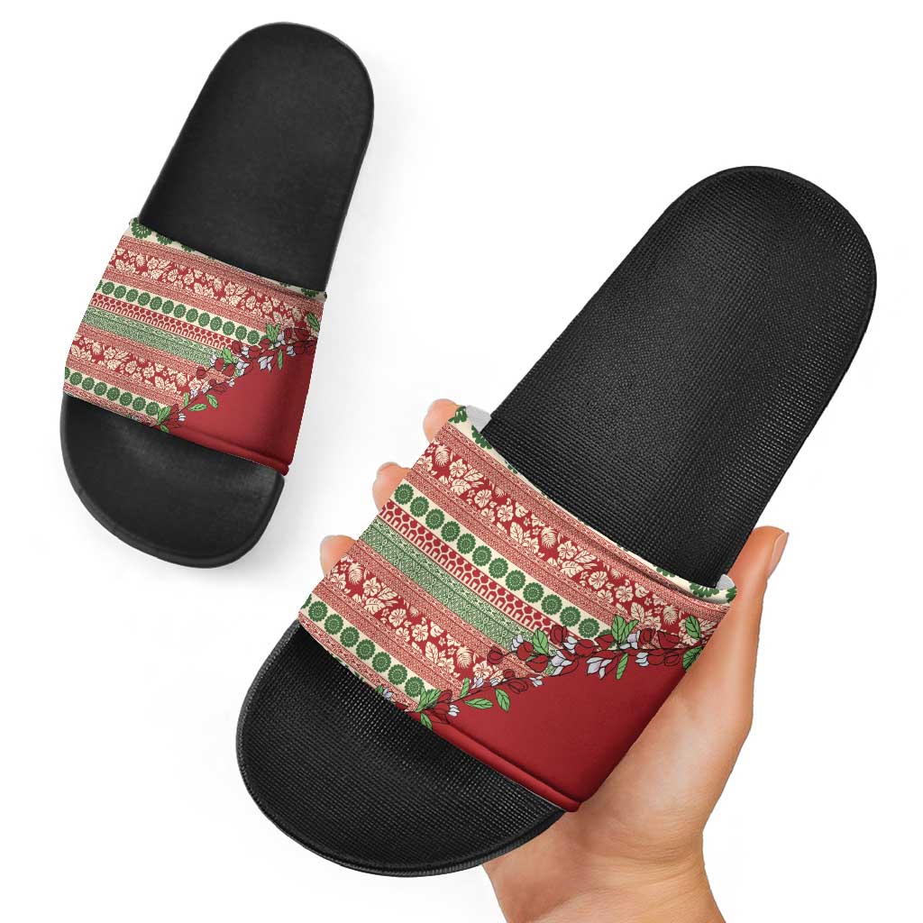 Fiji Marau na Kerisimasi Slide Sandals Red Tagimoucia Tapa Masi Tribal - Polynesian Pride