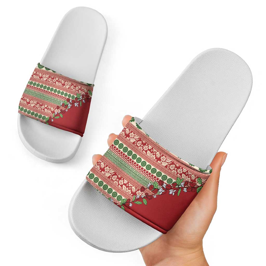 Fiji Marau na Kerisimasi Slide Sandals Red Tagimoucia Tapa Masi Tribal - Polynesian Pride