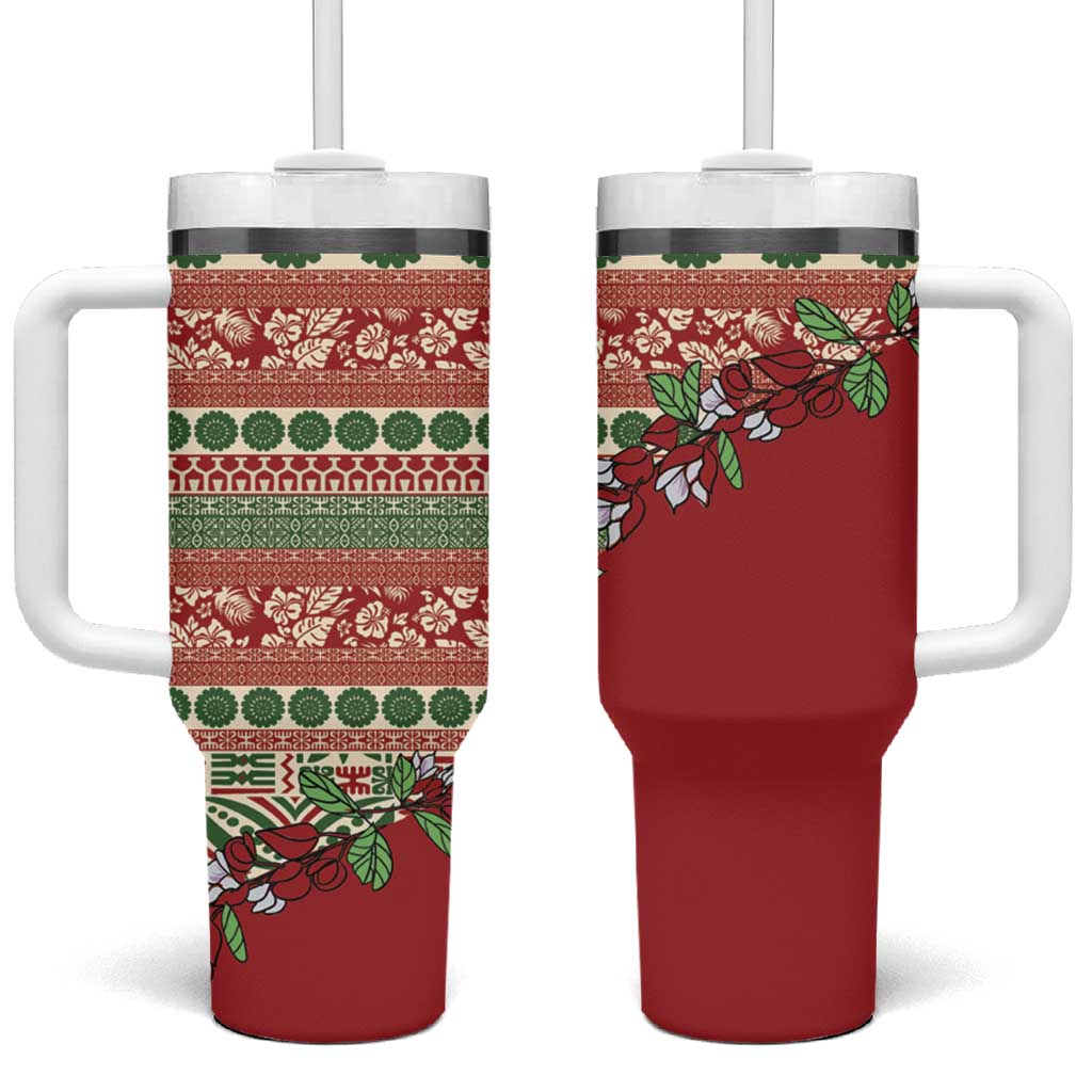 Fiji Marau na Kerisimasi Tumbler With Handle Red Tagimoucia Tapa Masi Tribal - Polynesian Pride