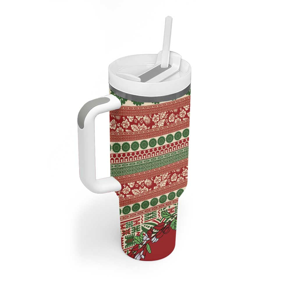 Fiji Marau na Kerisimasi Tumbler With Handle Red Tagimoucia Tapa Masi Tribal - Polynesian Pride