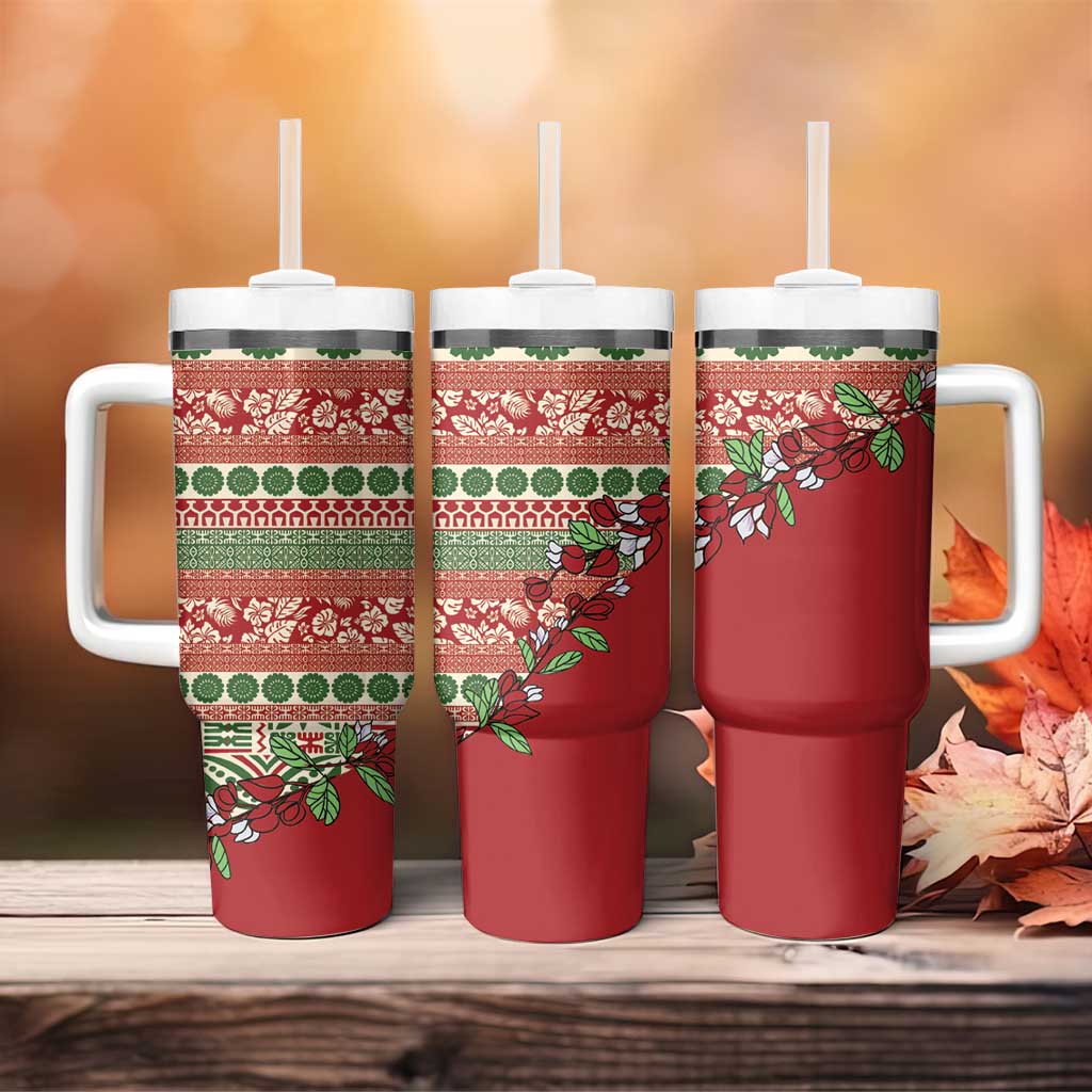 Fiji Marau na Kerisimasi Tumbler With Handle Red Tagimoucia Tapa Masi Tribal - Polynesian Pride
