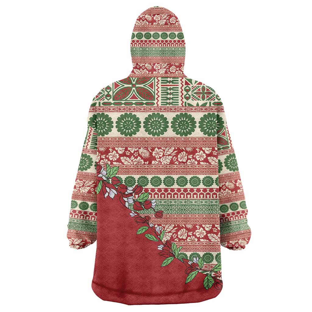 Fiji Marau na Kerisimasi Wearable Blanket Hoodie Red Tagimoucia Tapa Masi Tribal LT9 - Polynesian Pride