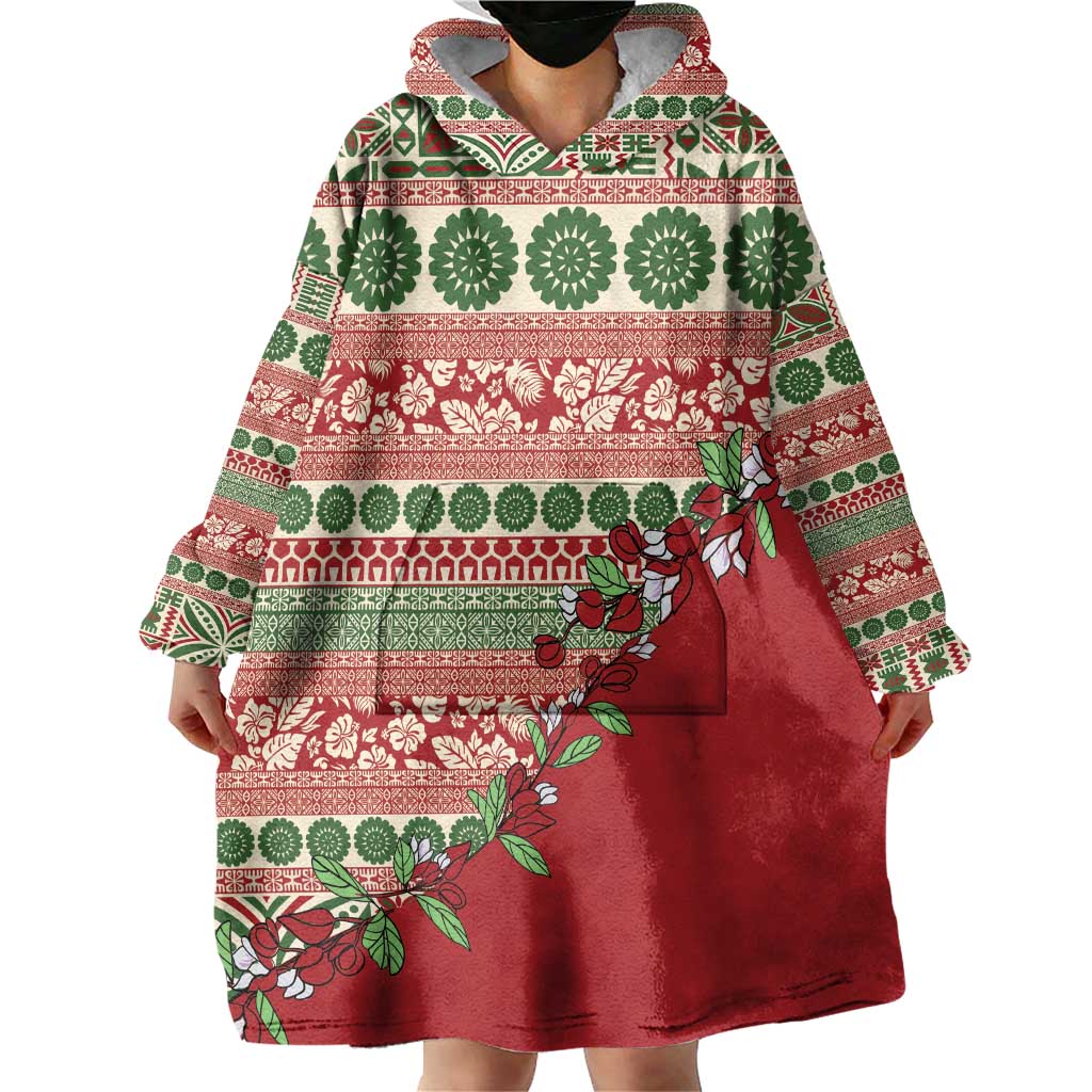 Fiji Marau na Kerisimasi Wearable Blanket Hoodie Red Tagimoucia Tapa Masi Tribal LT9 - Polynesian Pride