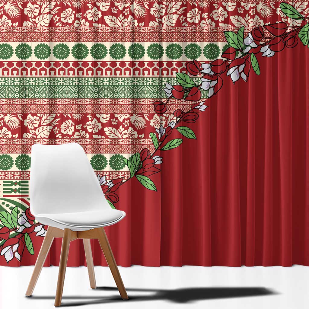 Fiji Marau na Kerisimasi Window Curtain Red Tagimoucia Tapa Masi Tribal - Polynesian Pride