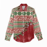 Fiji Marau na Kerisimasi Women Casual Shirt Red Tagimoucia Tapa Masi Tribal LT9 - Polynesian Pride