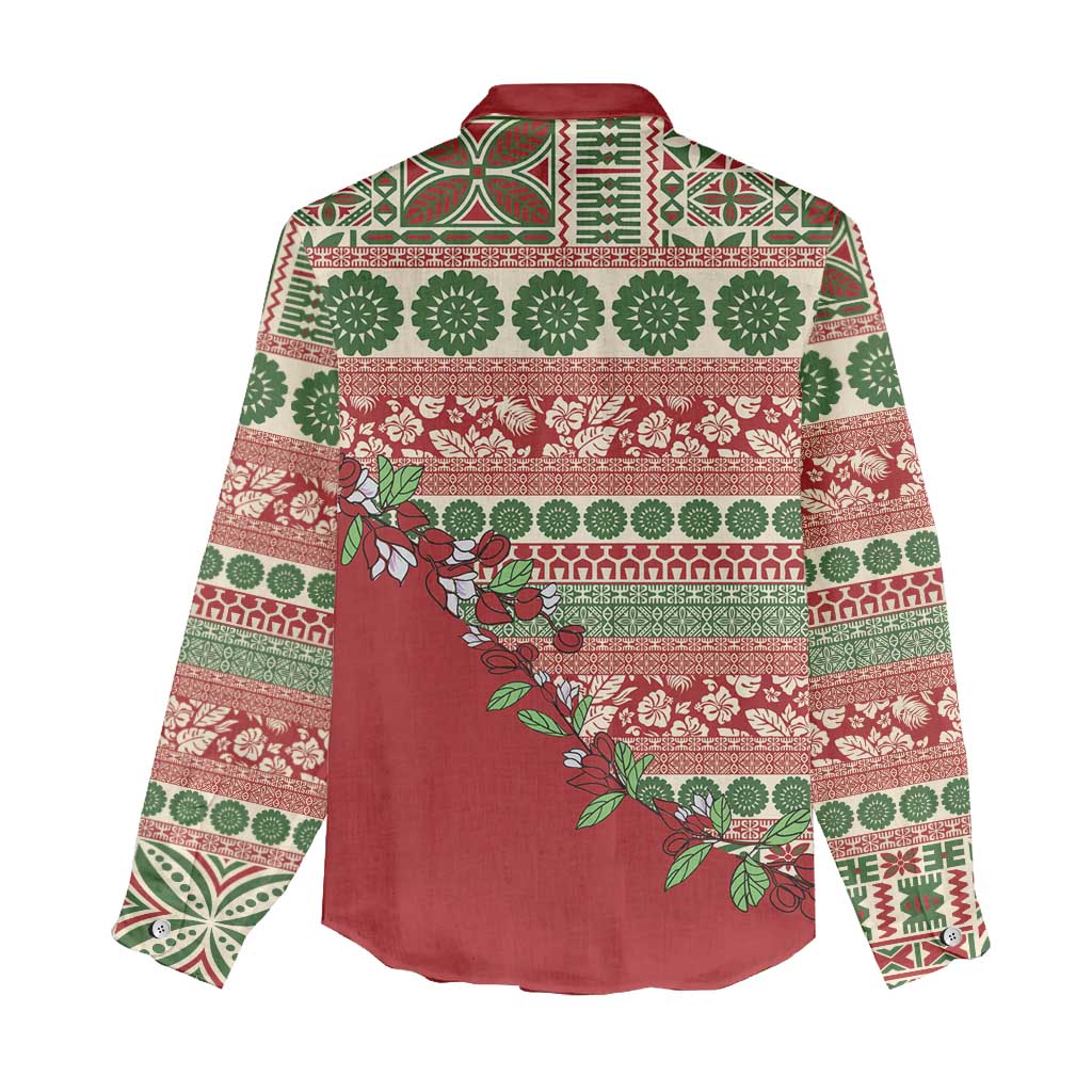 Fiji Marau na Kerisimasi Women Casual Shirt Red Tagimoucia Tapa Masi Tribal LT9 - Polynesian Pride