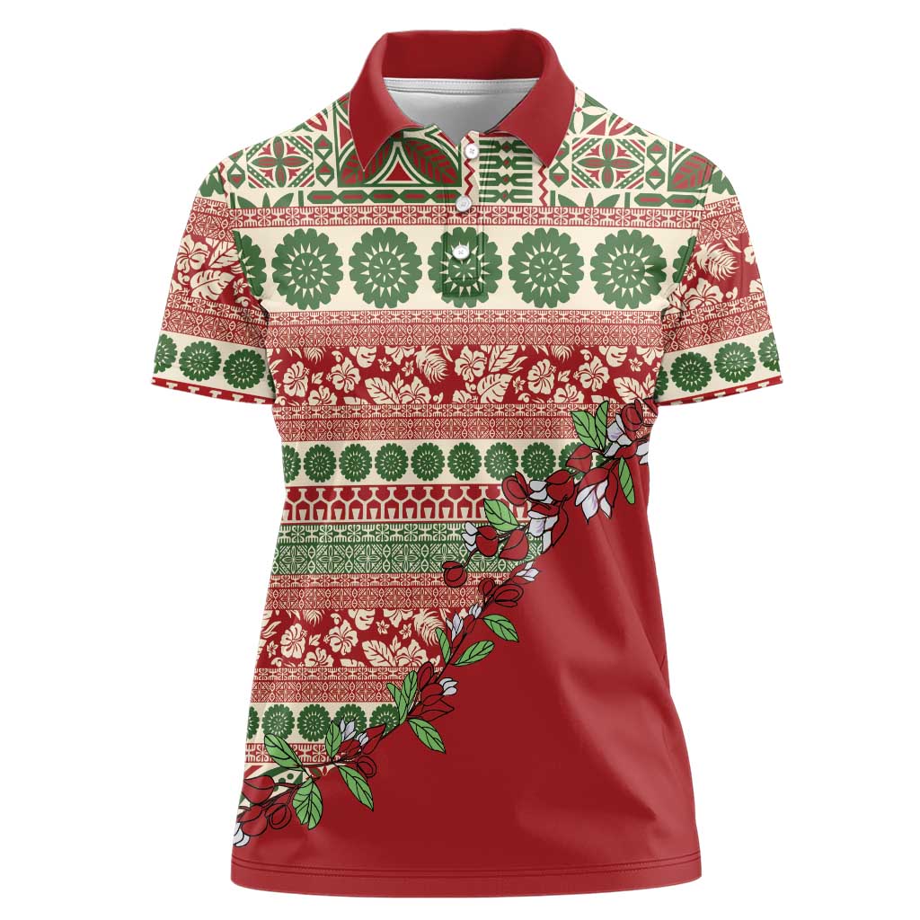 Fiji Marau na Kerisimasi Women Polo Shirt Red Tagimoucia Tapa Masi Tribal LT9 Female Red - Polynesian Pride