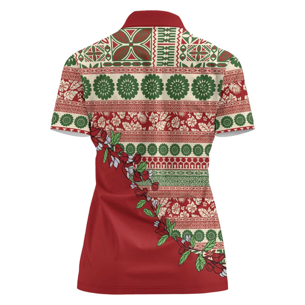 Fiji Marau na Kerisimasi Women Polo Shirt Red Tagimoucia Tapa Masi Tribal LT9 - Polynesian Pride