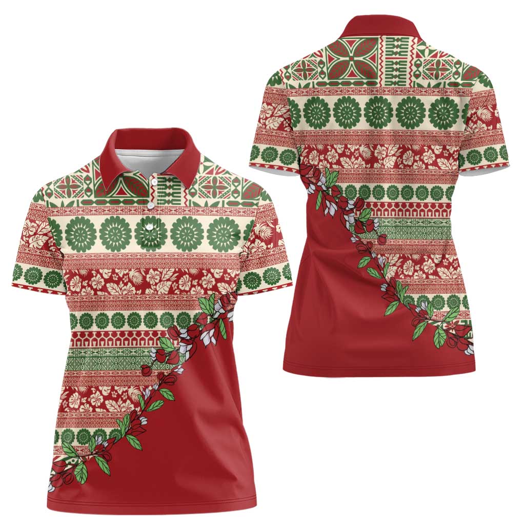Fiji Marau na Kerisimasi Women Polo Shirt Red Tagimoucia Tapa Masi Tribal LT9 - Polynesian Pride