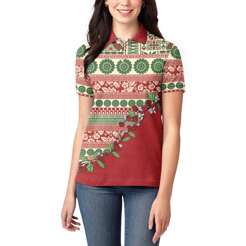 Fiji Marau na Kerisimasi Women Polo Shirt Red Tagimoucia Tapa Masi Tribal LT9 - Polynesian Pride