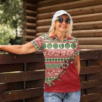Fiji Marau na Kerisimasi Women Polo Shirt Red Tagimoucia Tapa Masi Tribal LT9 - Polynesian Pride