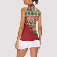 Fiji Marau na Kerisimasi Women Sleeveless Polo Shirt Red Tagimoucia Tapa Masi Tribal LT9 - Polynesian Pride