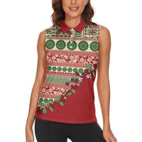 Fiji Marau na Kerisimasi Women Sleeveless Polo Shirt Red Tagimoucia Tapa Masi Tribal LT9 - Polynesian Pride