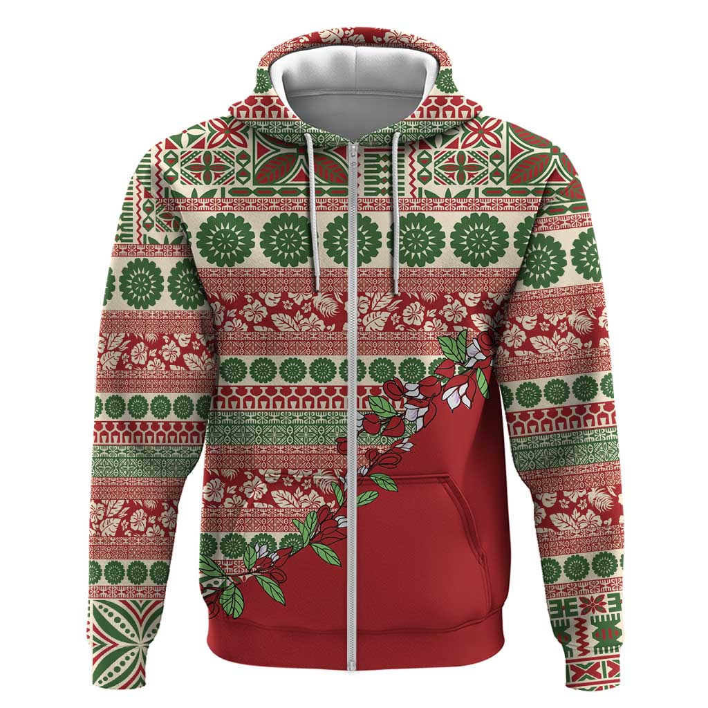Fiji Marau na Kerisimasi Zip Hoodie Red Tagimoucia Tapa Masi Tribal - Polynesian Pride