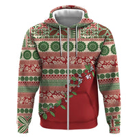 Fiji Marau na Kerisimasi Zip Hoodie Red Tagimoucia Tapa Masi Tribal - Polynesian Pride