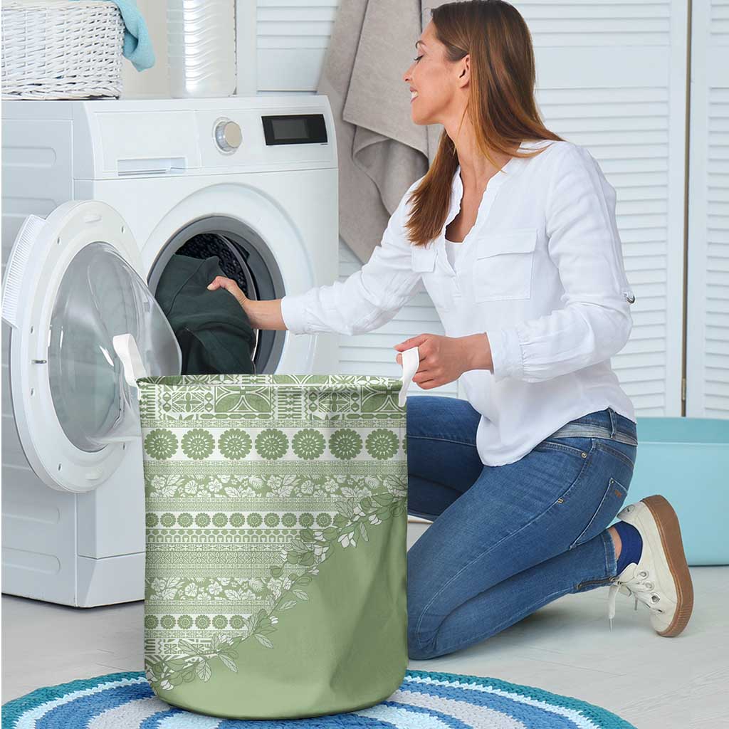 Fiji Marau na Kerisimasi Laundry Basket Sage Green Tagimoucia Tapa Masi Tribal - Polynesian Pride