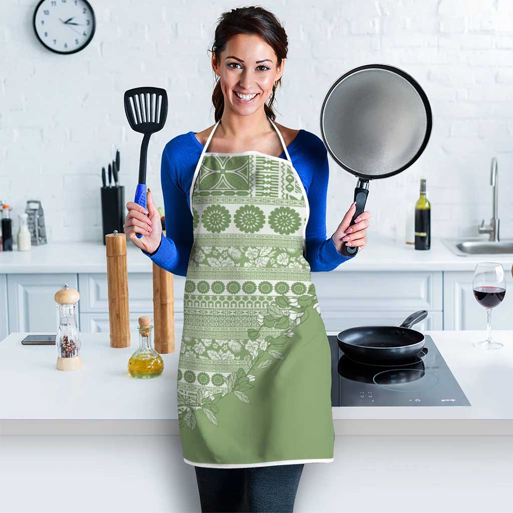 Fiji Marau na Kerisimasi Apron Sage Green Tagimoucia Tapa Masi Tribal - Polynesian Pride