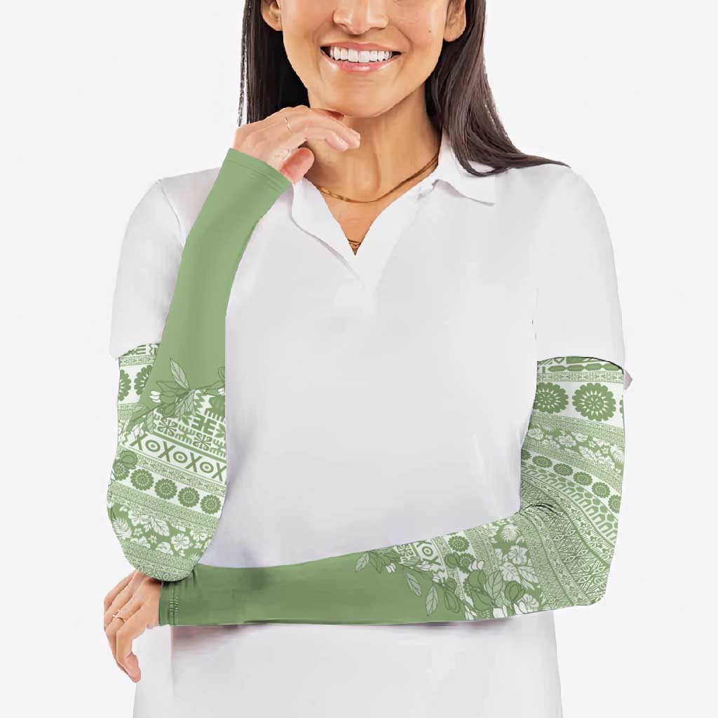 Fiji Marau na Kerisimasi Arm Sleeves Sage Green Tagimoucia Tapa Masi Tribal - Polynesian Pride
