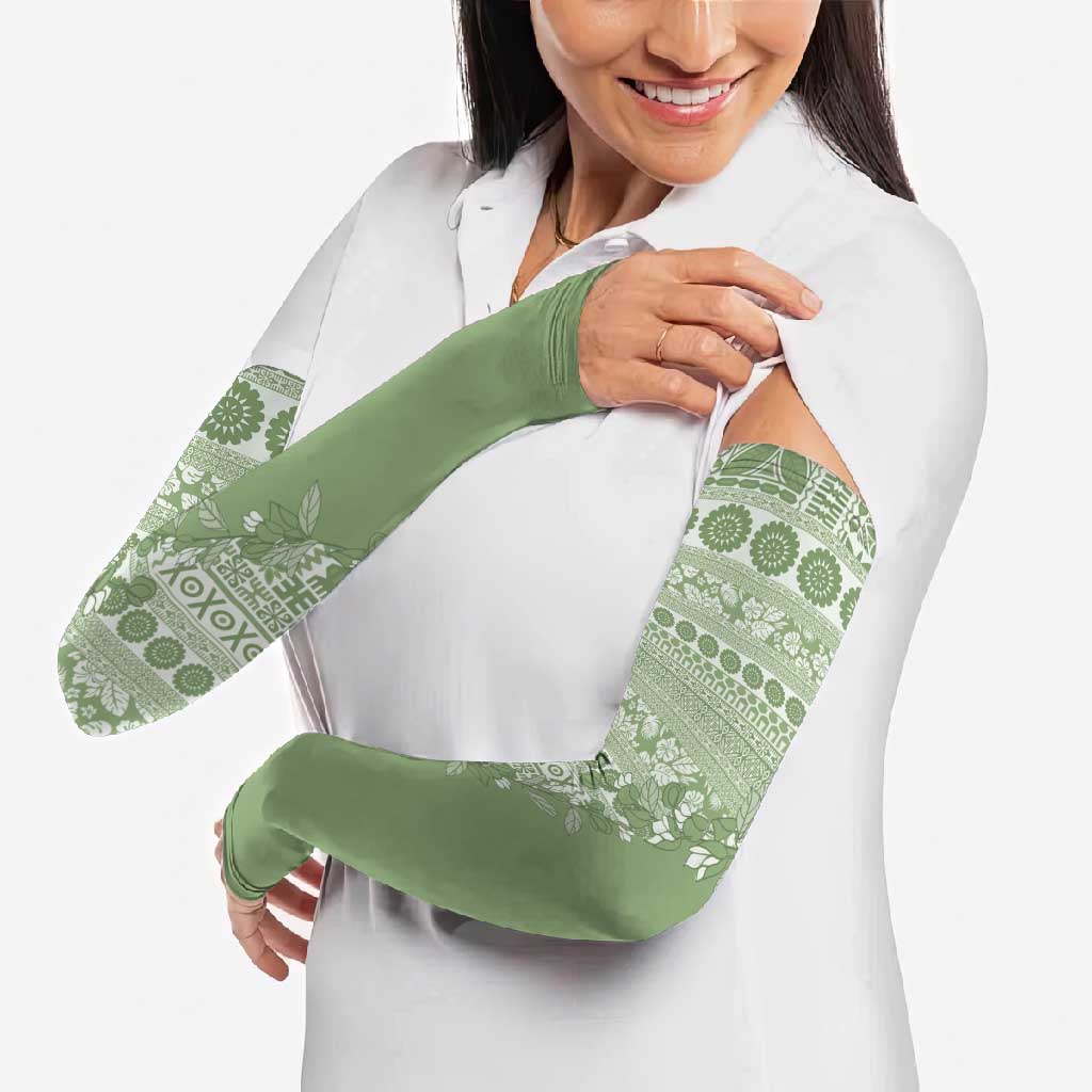 Fiji Marau na Kerisimasi Arm Sleeves Sage Green Tagimoucia Tapa Masi Tribal - Polynesian Pride