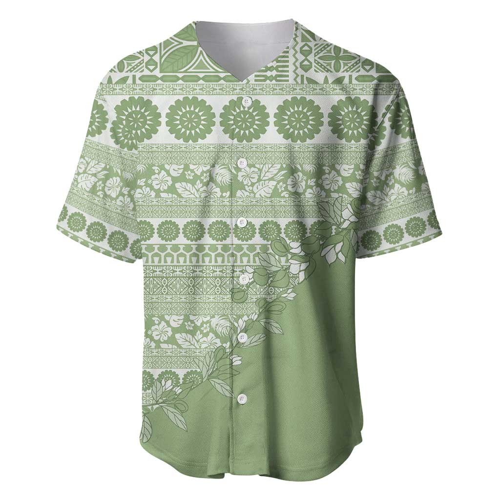 Fiji Marau na Kerisimasi Baseball Jersey Sage Green Tagimoucia Tapa Masi Tribal - Polynesian Pride