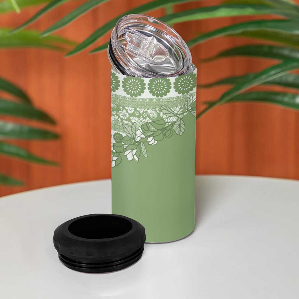 Fiji Marau na Kerisimasi 4 in 1 Can Cooler Tumbler Sage Green Tagimoucia Tapa Masi Tribal LT9 - Polynesian Pride