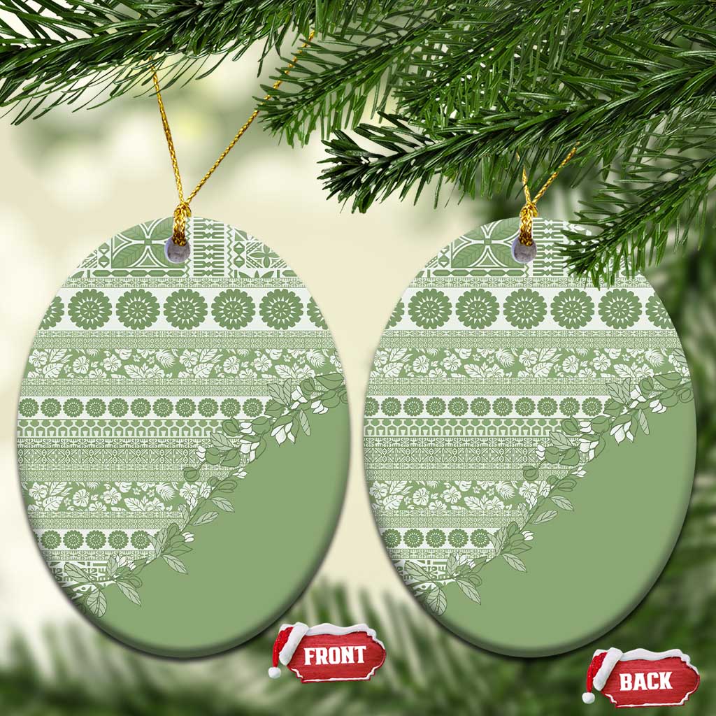 Fiji Marau na Kerisimasi Ceramic Ornament Sage Green Tagimoucia Tapa Masi Tribal - Polynesian Pride