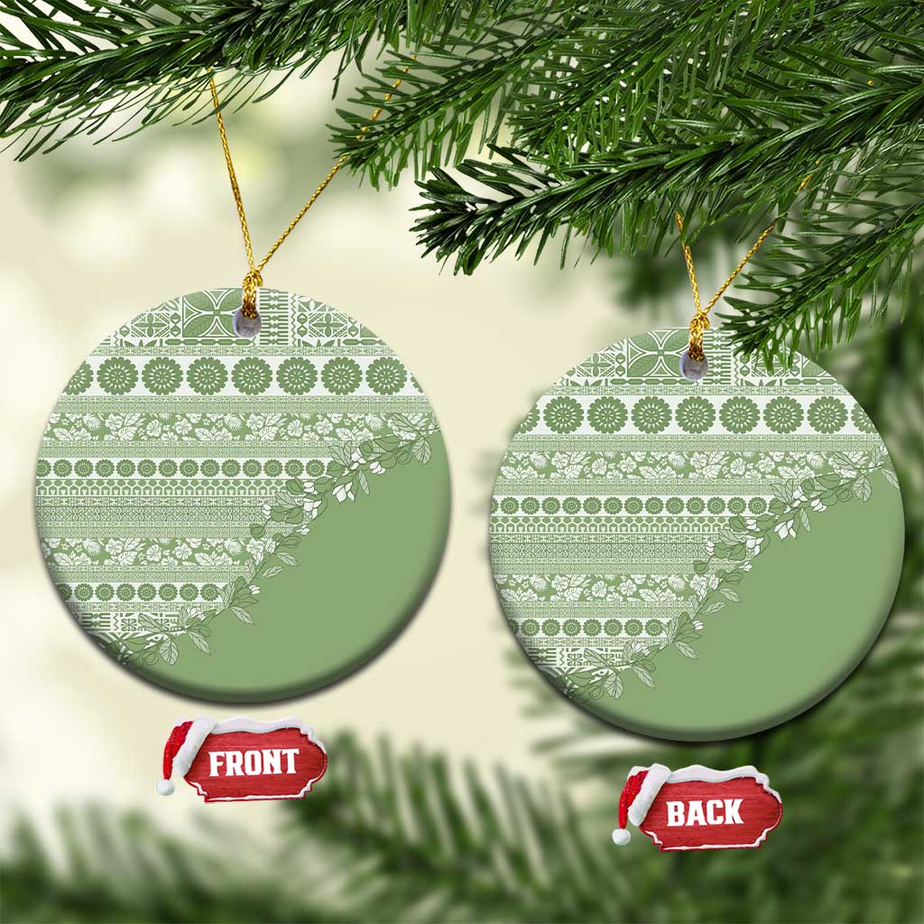 Fiji Marau na Kerisimasi Ceramic Ornament Sage Green Tagimoucia Tapa Masi Tribal - Polynesian Pride