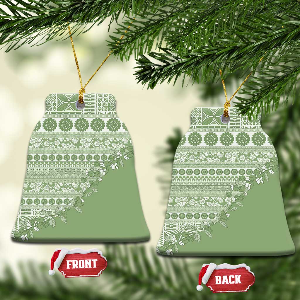Fiji Marau na Kerisimasi Ceramic Ornament Sage Green Tagimoucia Tapa Masi Tribal - Polynesian Pride