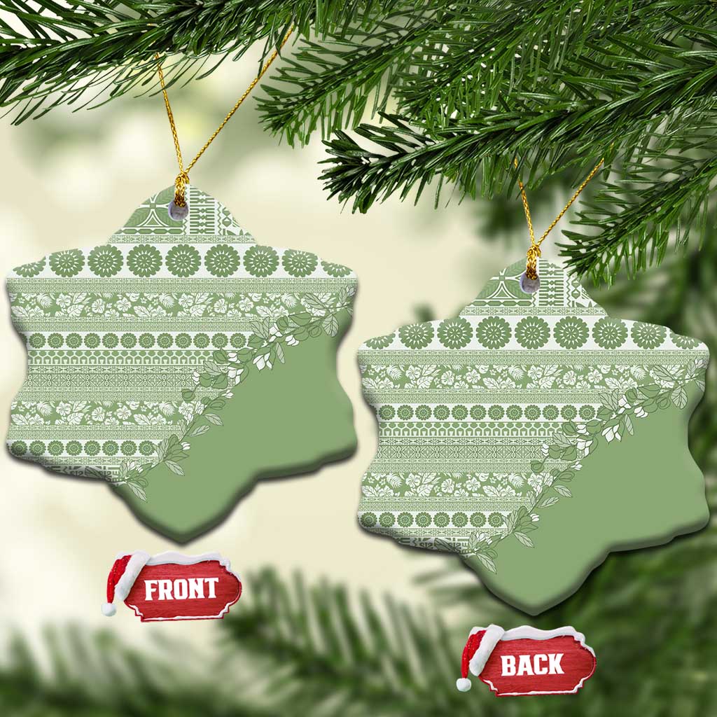 Fiji Marau na Kerisimasi Ceramic Ornament Sage Green Tagimoucia Tapa Masi Tribal - Polynesian Pride