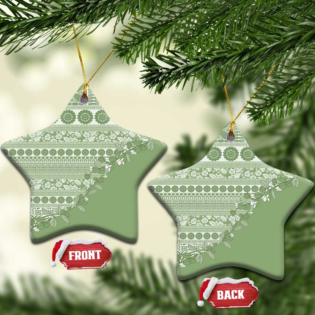 Fiji Marau na Kerisimasi Ceramic Ornament Sage Green Tagimoucia Tapa Masi Tribal - Polynesian Pride