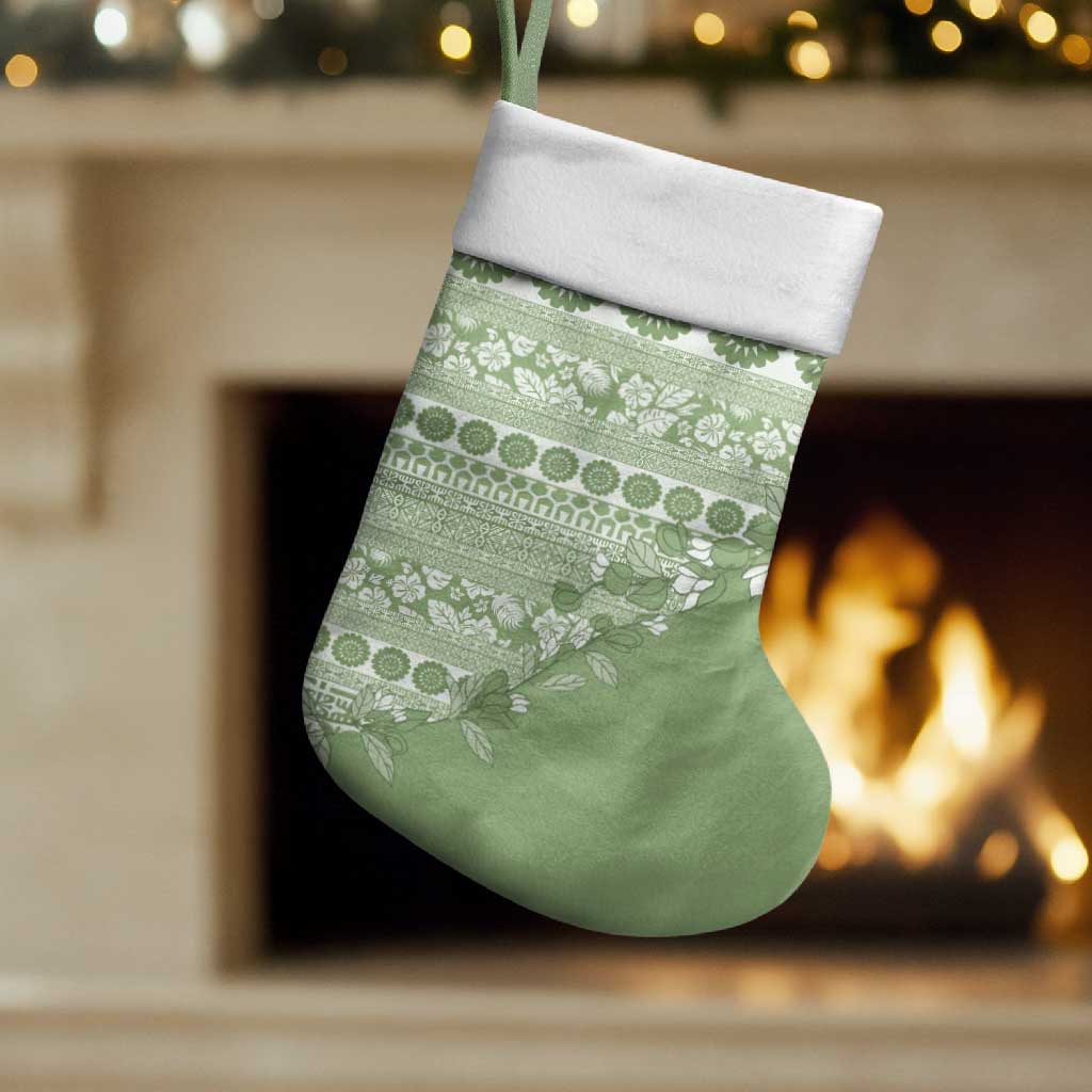 Fiji Marau na Kerisimasi Christmas Stocking Sage Green Tagimoucia Tapa Masi Tribal - Polynesian Pride