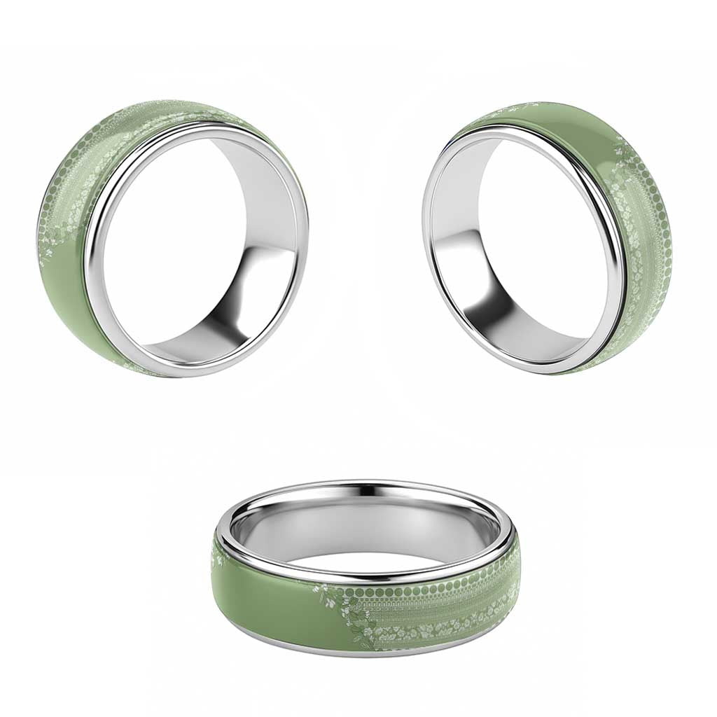 Fiji Marau na Kerisimasi Classic Ring Sage Green Tagimoucia Tapa Masi Tribal LT9 - Polynesian Pride