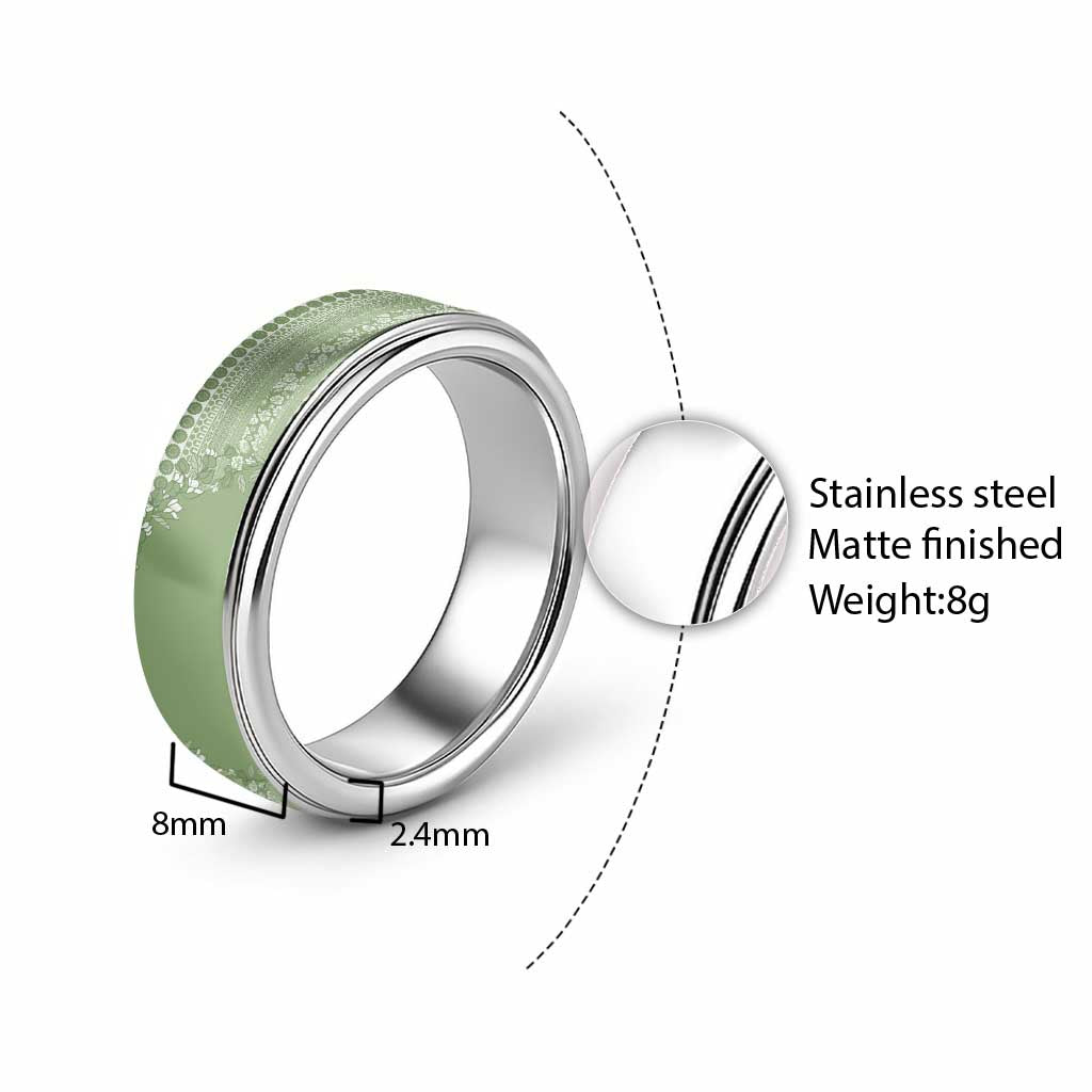 Fiji Marau na Kerisimasi Classic Ring Sage Green Tagimoucia Tapa Masi Tribal LT9 - Polynesian Pride