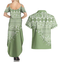 Fiji Marau na Kerisimasi Couples Matching Summer Maxi Dress and Hawaiian Shirt Sage Green Tagimoucia Tapa Masi Tribal LT9 - Polynesian Pride