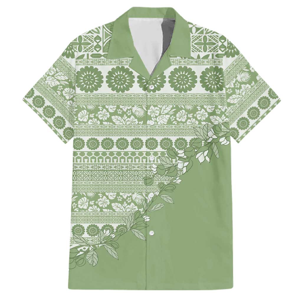Fiji Marau na Kerisimasi Family Matching Mermaid Dress and Hawaiian Shirt Sage Green Tagimoucia Tapa Masi Tribal LT9 Dad's Shirt - Short Sleeve Green - Polynesian Pride
