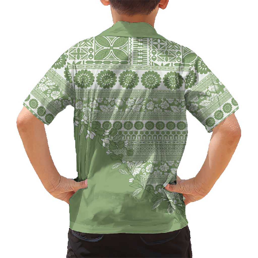 Fiji Marau na Kerisimasi Family Matching Off The Shoulder Long Sleeve Dress and Hawaiian Shirt Sage Green Tagimoucia Tapa Masi Tribal LT9 - Polynesian Pride