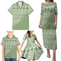 Fiji Marau na Kerisimasi Family Matching Puletasi and Hawaiian Shirt Sage Green Tagimoucia Tapa Masi Tribal LT9 - Polynesian Pride