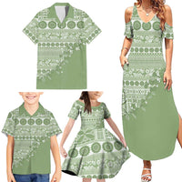 Fiji Marau na Kerisimasi Family Matching Summer Maxi Dress and Hawaiian Shirt Sage Green Tagimoucia Tapa Masi Tribal LT9 - Polynesian Pride